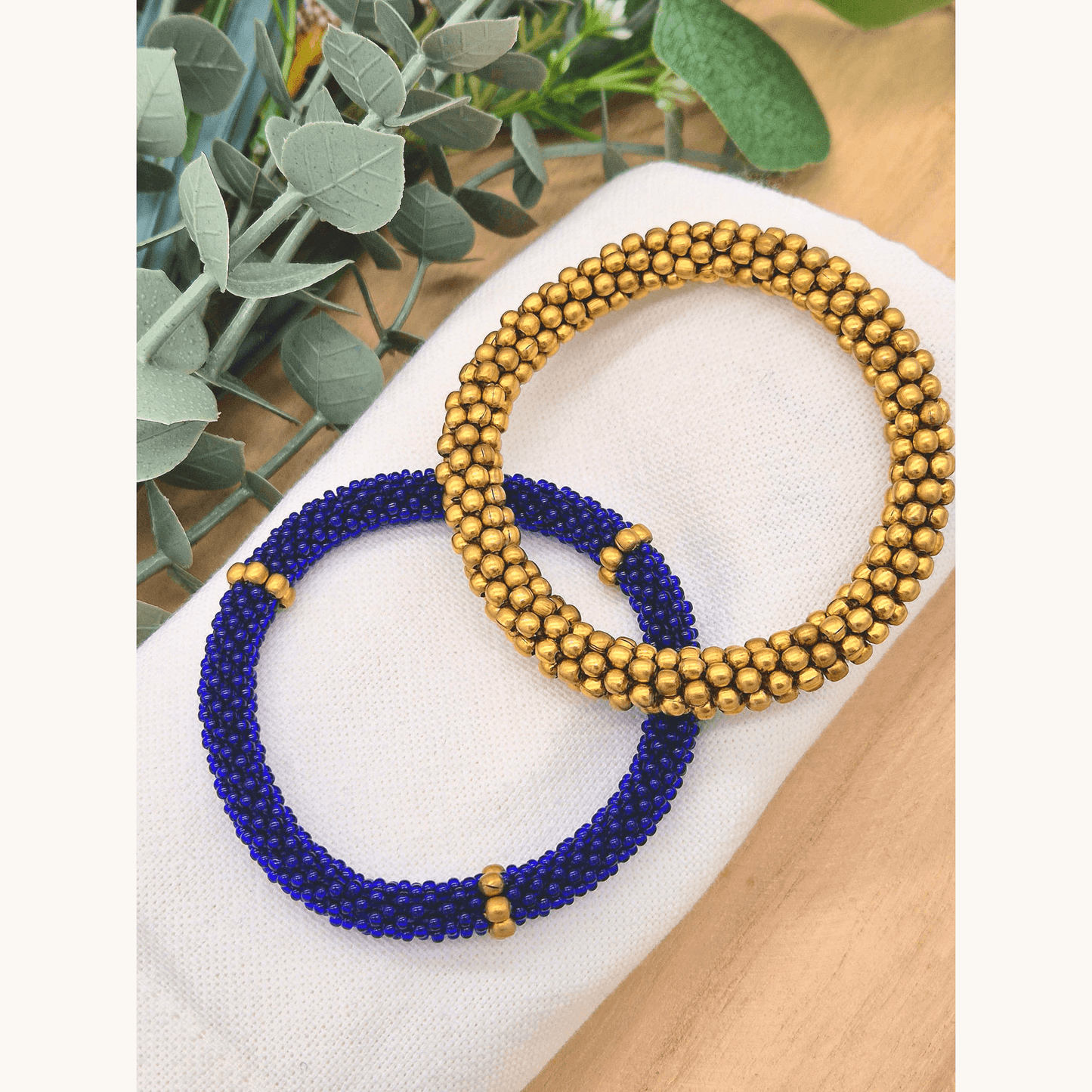 Nepalesisches Armband DUO – Gold & Blau