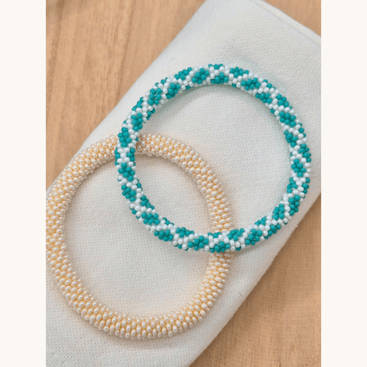 Nepalesisches Armband – Weiss, Tuerkis