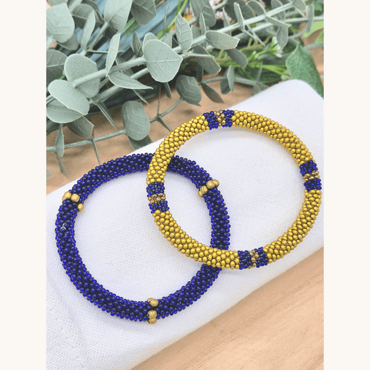 Nepalesisches Armband DUO – Blau & Gold