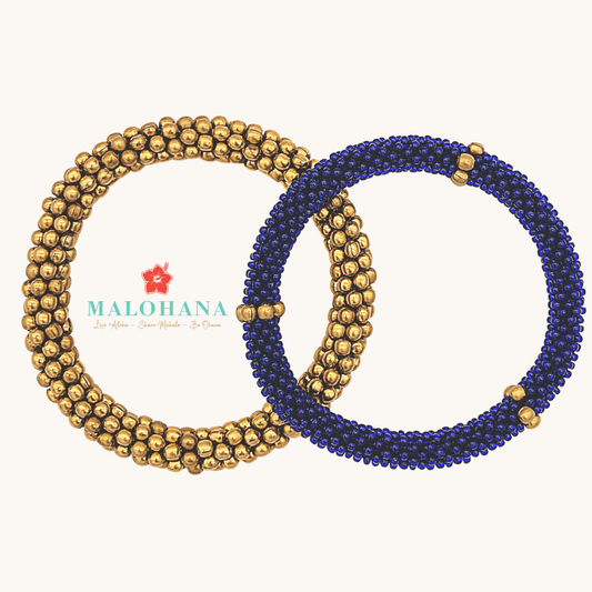 Nepalesisches Armband DUO – Gold & Blau