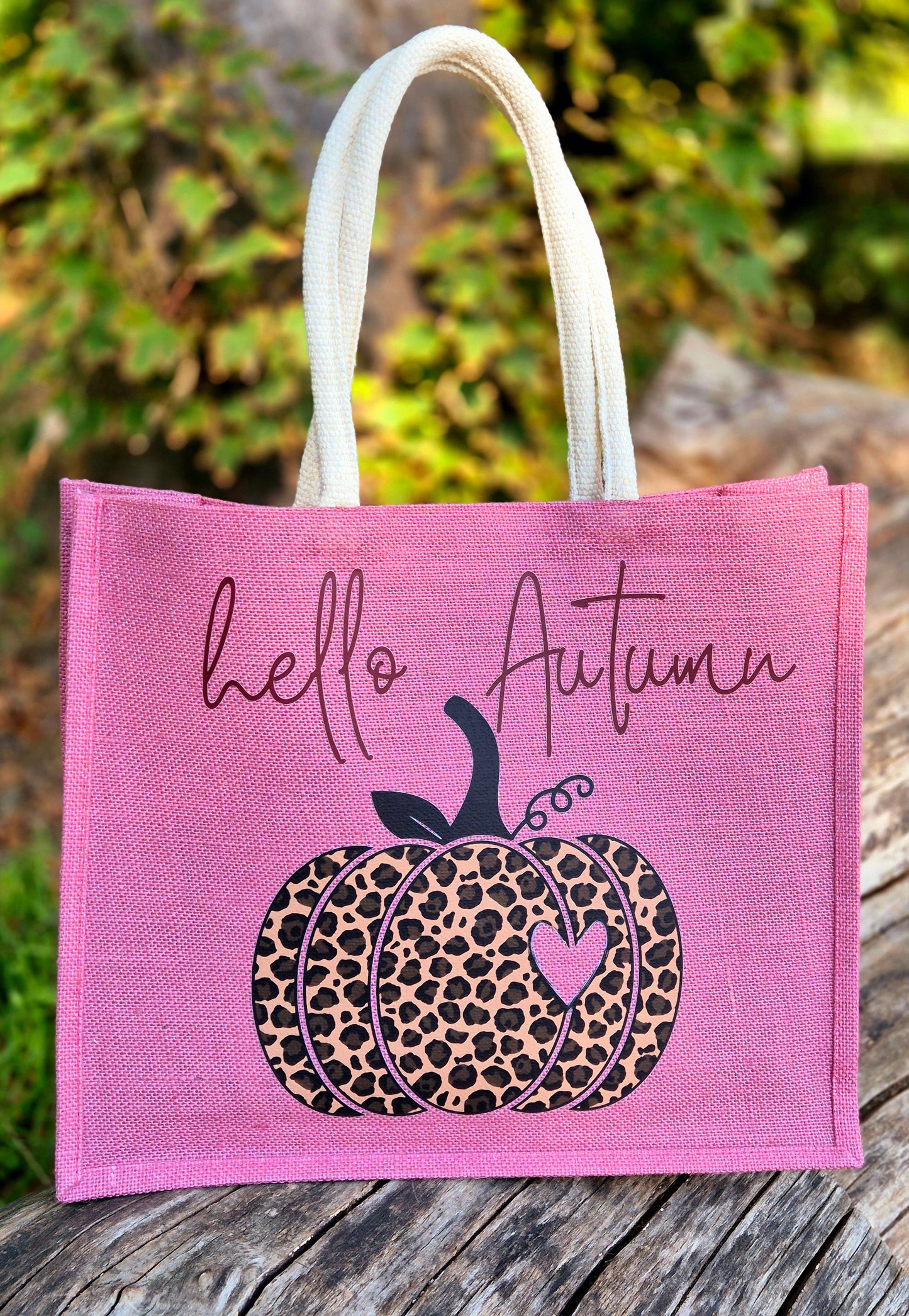 Jutetasche Herbst „Hello Autumn“ – Handgemachter Shopper aus Jute, Geschenkidee & Einkaufstasche