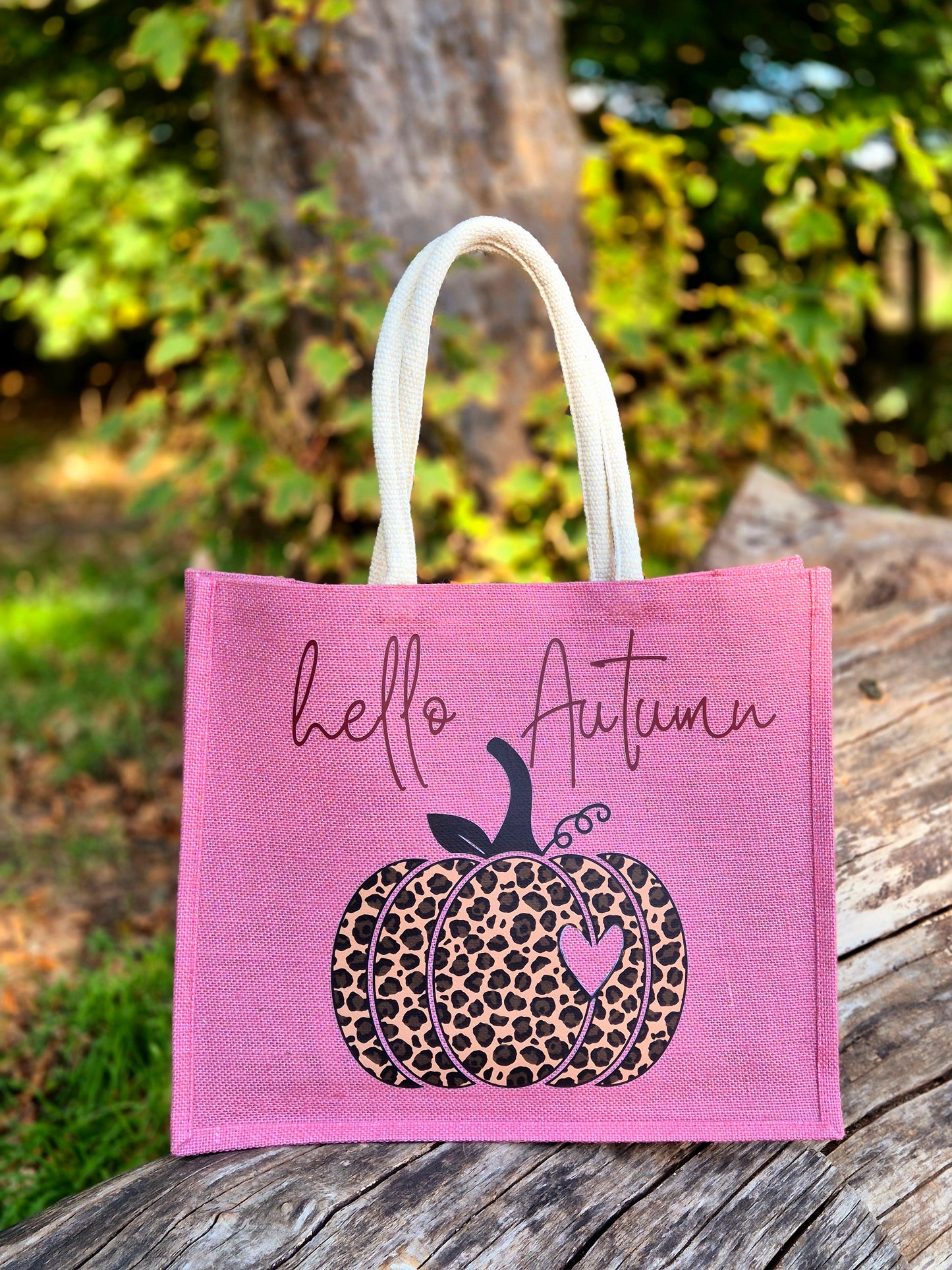 Jutetasche Herbst „Hello Autumn“ – Handgemachter Shopper aus Jute, Geschenkidee & Einkaufstasche
