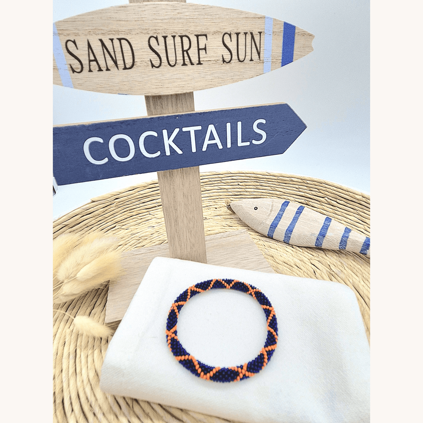Nepalesisches Herrenarmband – Navy Orange