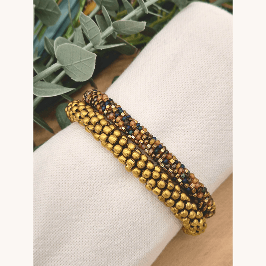 Nepalesisches Armband DUO – Gold, Braun & Schwarz