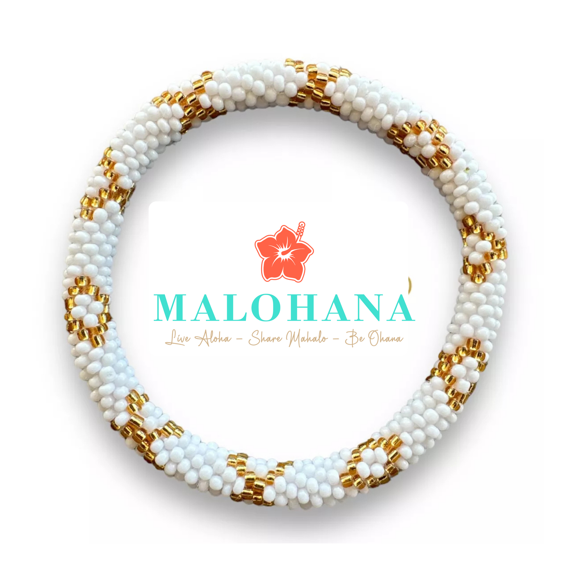 Handgemachtes nepalesisches Armband in Gold und Weiß, Symbol für Dankbarkeit, Kollektion Mahalo