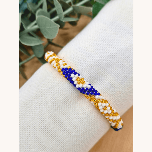 Nepalesisches Armband – Gold, Weiss, Blau