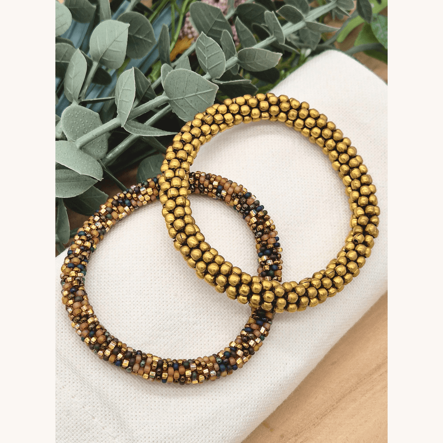 Nepalesisches Armband DUO – Gold, Braun & Schwarz