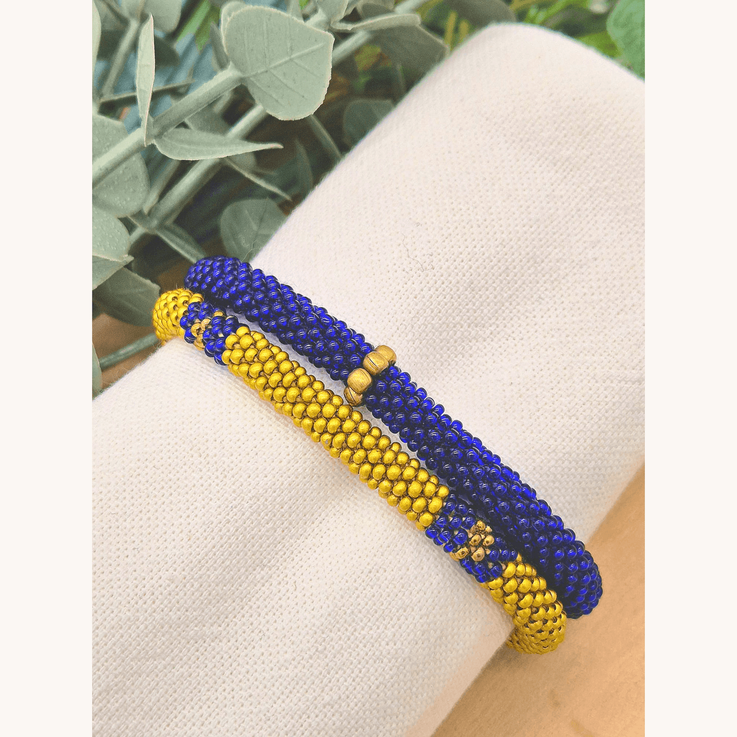 Nepalesisches Armband DUO – Blau & Gold