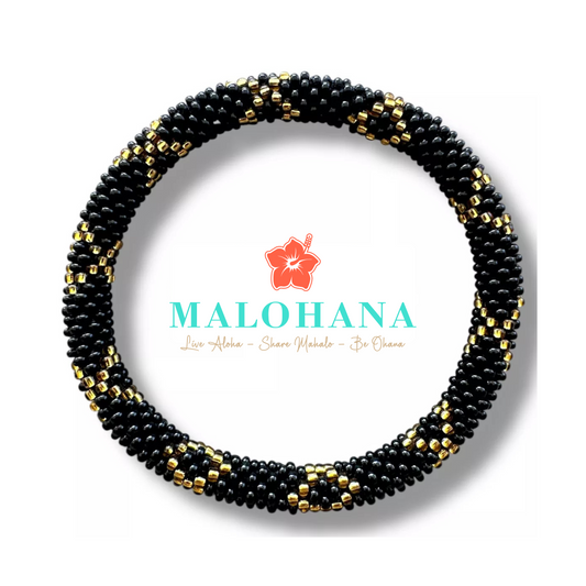 Nepal-Armband in Schwarz/Gold, handgemacht, Kollektion Mahalo, Unikat von Malohana