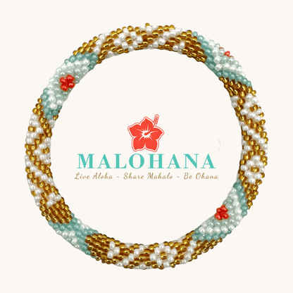 Nepalesisches Armband – Gold Weiß Rot Minze Salbei