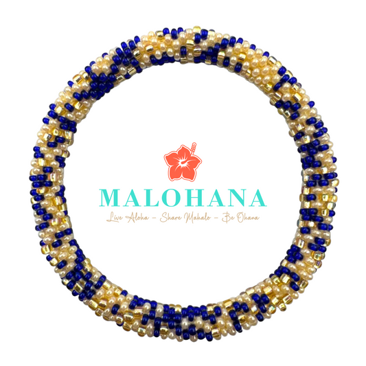 Handgemachtes nepalesisches Armband in Blau und Gold, Unikat, Symbol für Achtsamkeit & Harmonie, Malohana