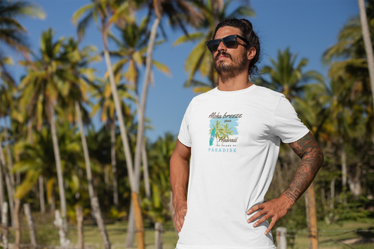 Weißes T-Shirt „ALOHA Breeze Surfbrett“, Surfer-Design, Retro-Vibes, nachhaltige Mode von Malohana