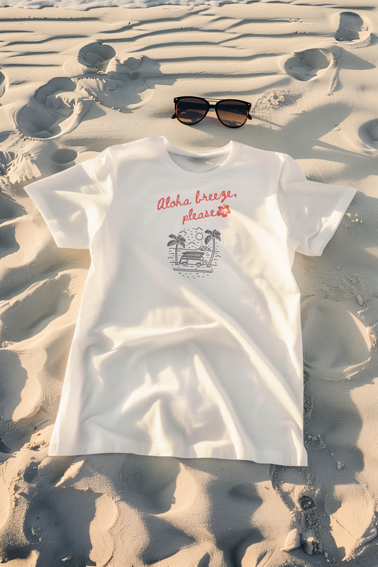 Weißes Aloha Breeze Shirt mit Surfer-Vibes, Sommer-T-Shirt für Urlaubsfeeling, Malohana