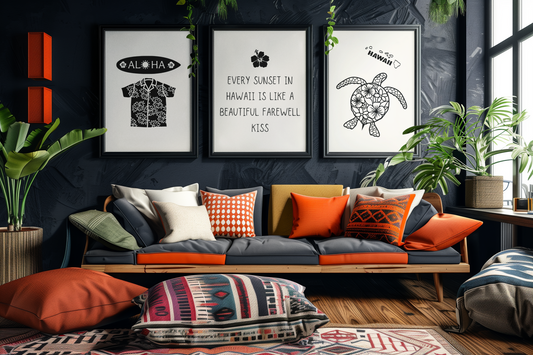 Poster-Set „Aloha-Vibes“ im Boho-Stil, drei digitale Hawaii-Bilder, tropisches Lebensgefühl, Malohana