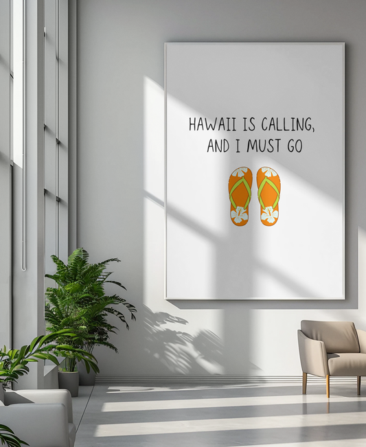 Digitales Poster „Hawaii is calling“, tropisches Fernweh, minimalistische Einrichtung, Malohana