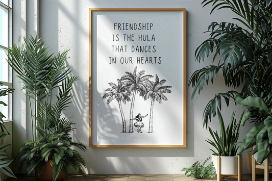 Wandbild „Freundschaft im Hula-Takt“ mit Pflanzen, hawaiianische Freundschaft & Lebensfreude, Malohana