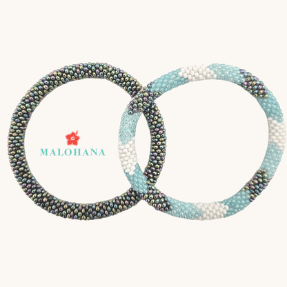 Nepalesisches Armband DUO – Hellblau, Weiss & Bunt - Malohana