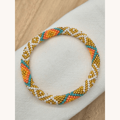 Nepalesisches Armband – Gold, Weiss, Tuerkis - Malohana